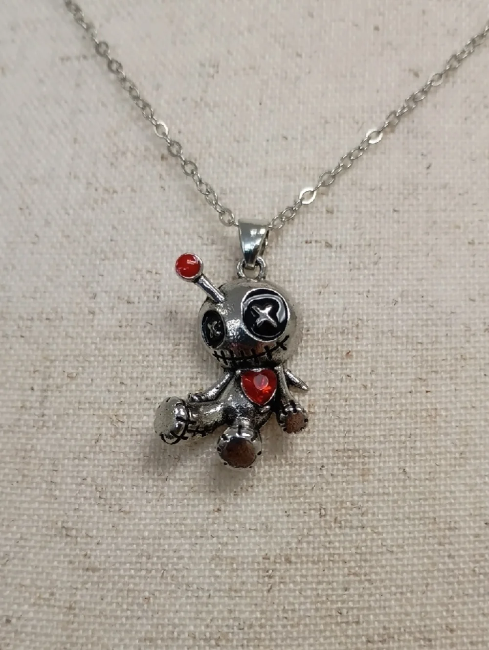 Charm Pendant Necklace Silver Tone Red Crystal Accent Chain